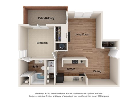 Floor plan for 1 bed, 1 bath, 758 sqft